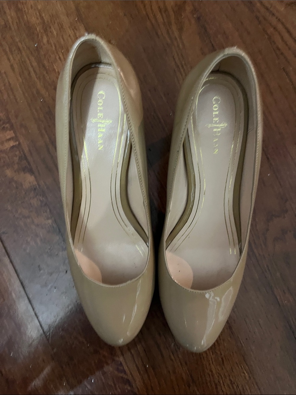 Cole Haan Beige Patent Leather Round-Toe Pumps